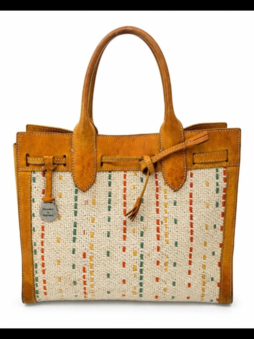 Dooney & Bourke Tan Leather-Trim Woven Tote Bag